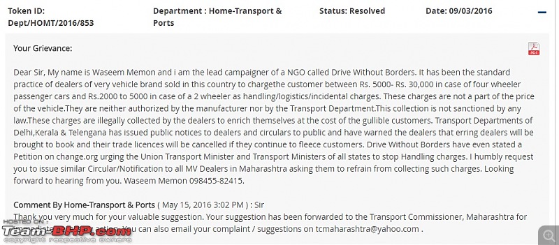 Delhi Transport Dept tells Dealers to stop "Handling Charges" SCAM. EDIT: Telangana and Kerala too-maha.jpg