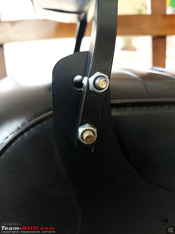 DIY: Backrest for rider on the bench seat | Royal Enfield Bullet Standard 350-bracket-relief-hole-close-up.jpeg