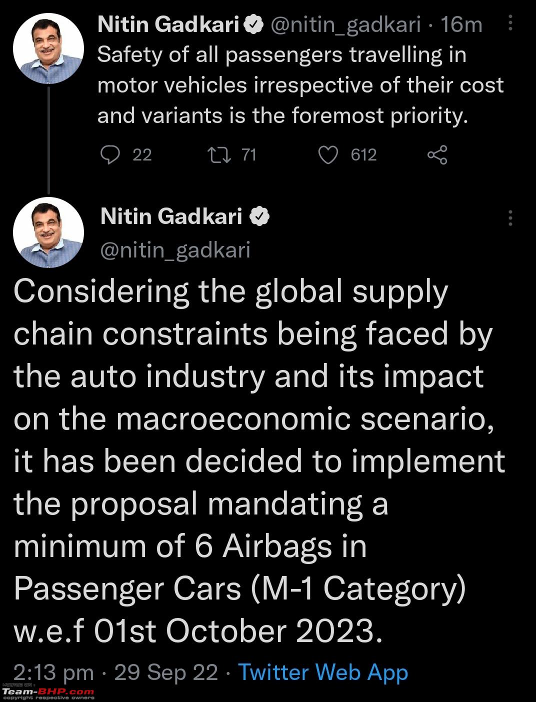 Minimum six airbags to be made mandatory in vehicles that can carry up to 8  passengers: Gadkari - INDIA - GENERAL