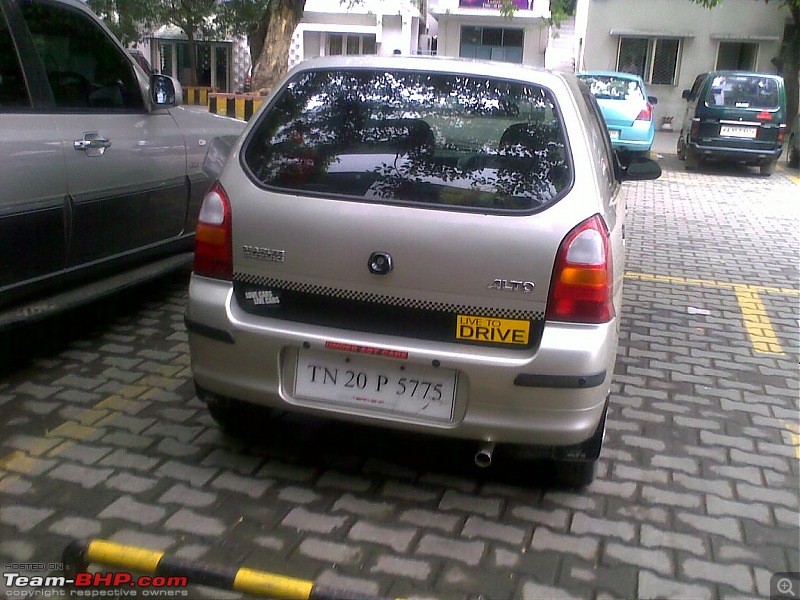 Team-BHP Stickers are here! Post sightings & pics of them on your car-alto_at_woodlands_chennai.jpg