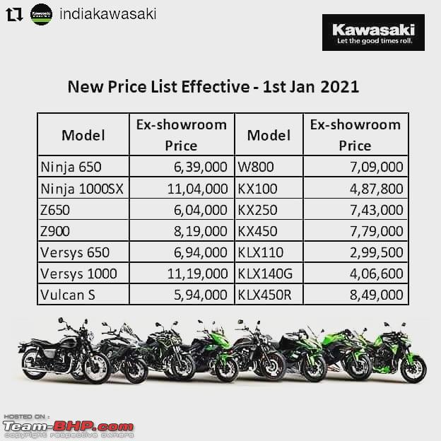 Kawasaki hikes prices by up to Rs. 20k; 2021 Price list out - Team-BHP