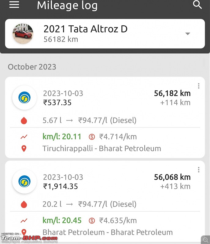 Prassy's 1st Small Tata | 2021 Altroz XZ+ 1.5L Diesel | Ownership Review | EDIT: 2 yrs/65k km update-screenshot_20231005192944_fuelio.jpg