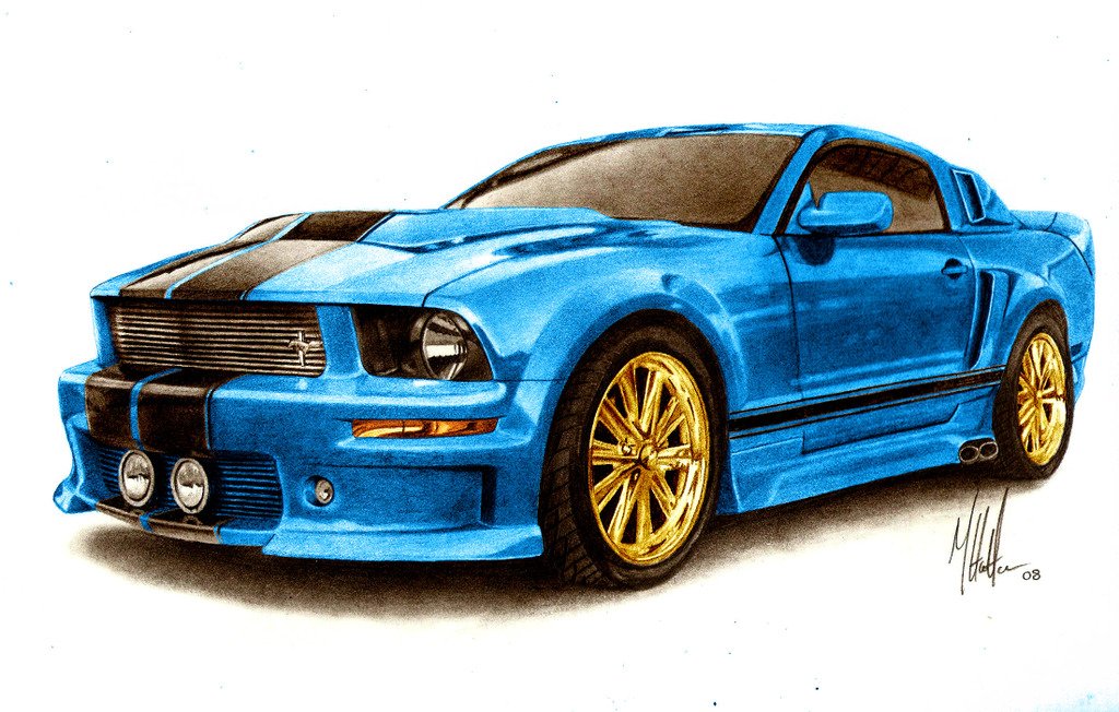 Ford Mustang 1965 Drawing by Aleksei Bychkov | Saatchi Art