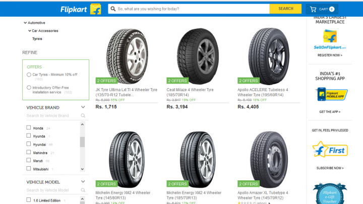 Flipkart starts retailing car tyres online 