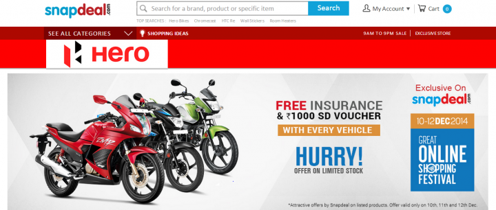 Now book your next two-wheeler from Hero MotoCorp on Snapdeal 