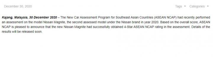 Nissan Magnite scores 4-stars in ASEAN NCAP crash test 