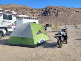 Tenting with a motorcycle & truck